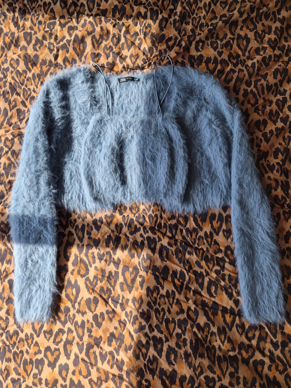 Zara Light Blue Fuzzy Knit 2 Piece Top